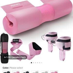 Pink Workout Set with Barbell Pad and Ankle Straps